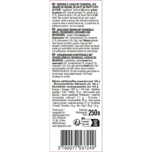 Florelli Gressins Artisanal multigraines 250g