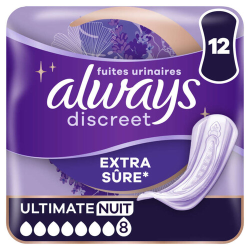 Always Discreet Serviettes Pour Fuites Urinaires Ultimate Nuit x12