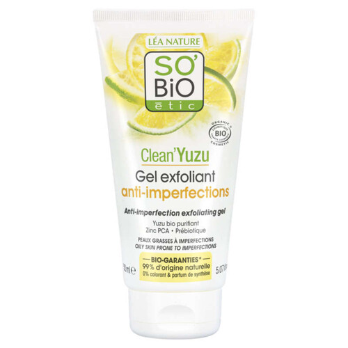 SO'Bio clean'yuzu gel exfoliant anti-imperfections peaux grasses 150ml