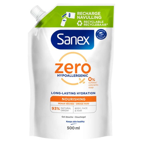 Sanex Zero% Gel douche hypoallergénique hydratant Doypack 500ml