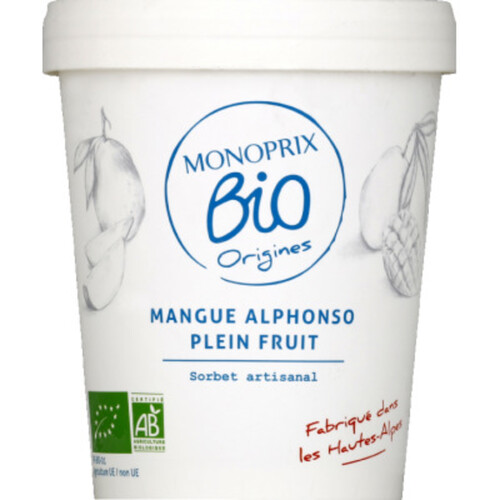 Monoprix Bio Origines Sorbet artisanal à la mangue Alphonso bio 334g
