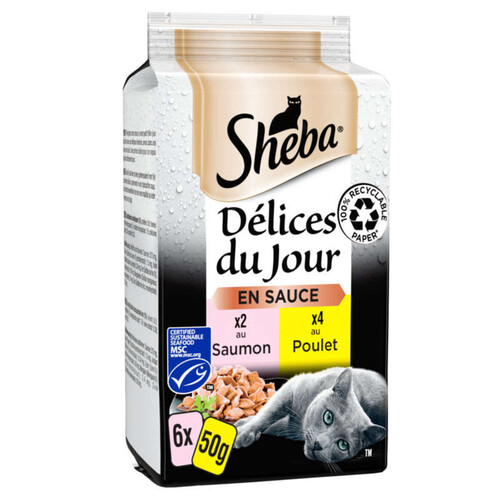 Sheba Délices du Jour en sauce au Poulet et saumon 6 x 50g