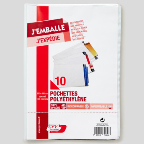 Gpv Paquet De 10 Pochettes Polyéthylène, 360X485 Bande De Protection