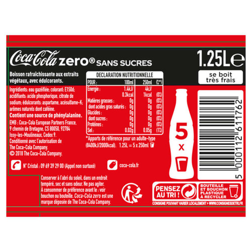 Coca-cola sans sucres 1,25l