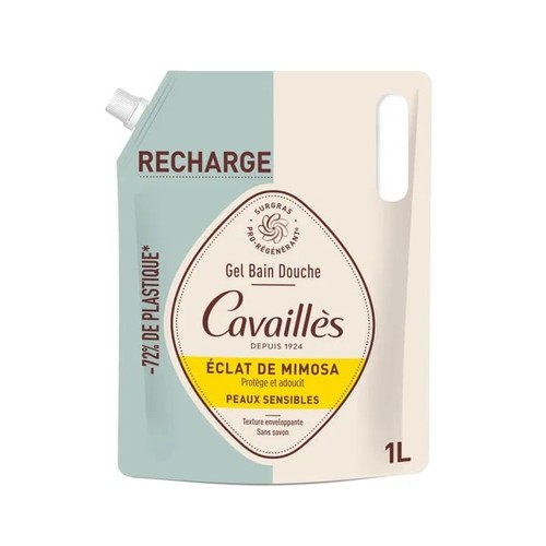 Cavaillès Gel Bain Douche Peaux Sensibles Éclat de Mimosa Éco-Recharge 1L