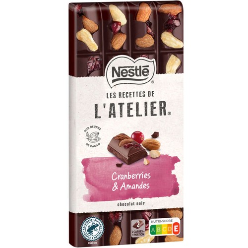 Nestlé Dessert Tablette Chocolat Noir Cranberries Amandes 170g
