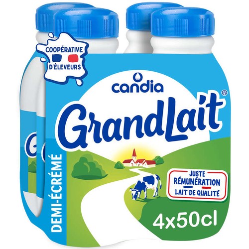 Candia Grandlait - Lait demi-écrémé - Le pack de 4x50cl