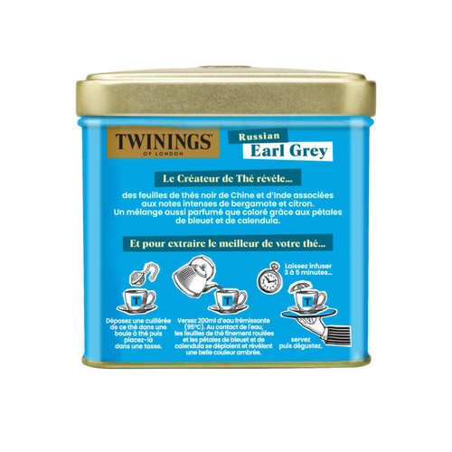Twining Thé noir Russian Earl Grey aromatisé bergamote & citron 150g