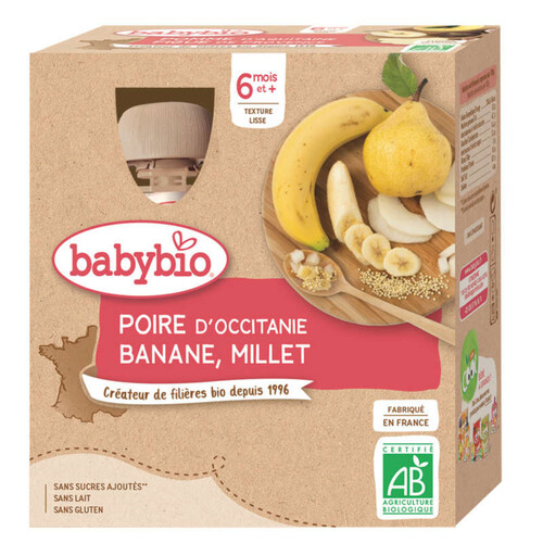 Babybio Gourde Poire Banane Millet 4X90g