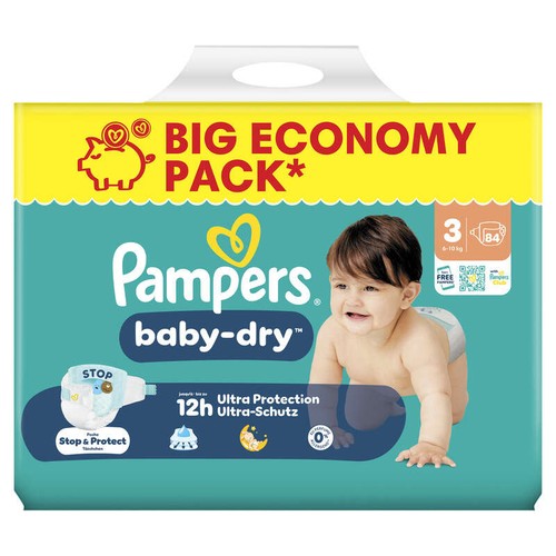 Pampers Baby-Dry Taille 3, 6kg-10kg, 84 Couches