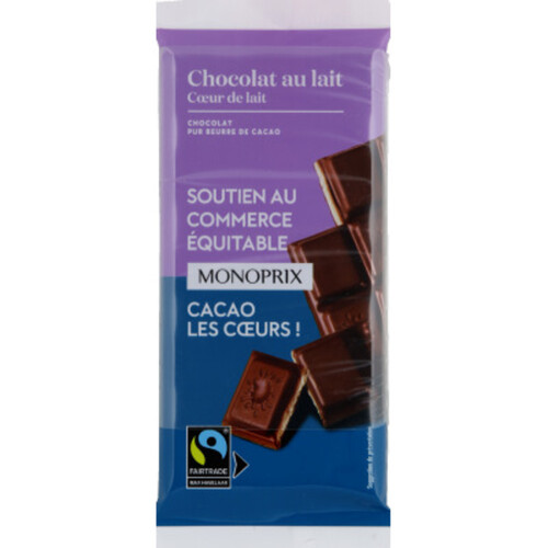 Monoprix tablette chocolat au lait 2x100g