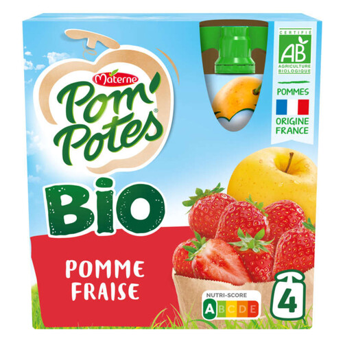 Pom'Potes Compote Fraise Pomme Bio Le Pack De 4X90G