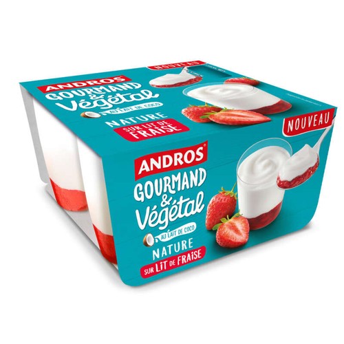 Andros Brassé Végétal Nature sur lit de Fraise au lait de Coco 4x100g