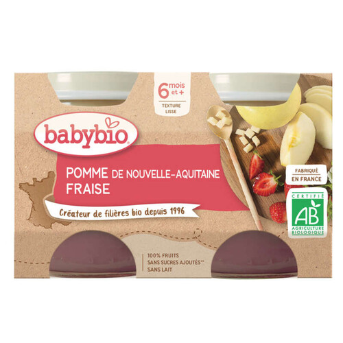 Babybio Petits Pots Pomme Fraise dès 6 Mois 2x130g