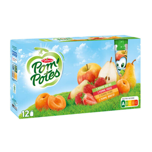 Pom'Potes Classiques mix Pomme, Fraises, Poires Abricots 12x90g.