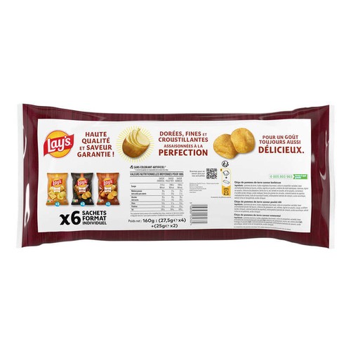 Lay's Chips Multipack Saveurs Poulet Rôti Barbecue Emmental 6x27,5g