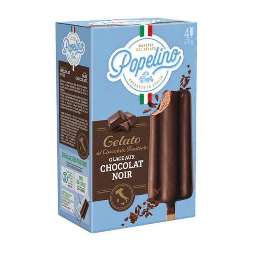 Popelino Bâtonnet Chocolat intense enrobage chocolat noir 4x78g