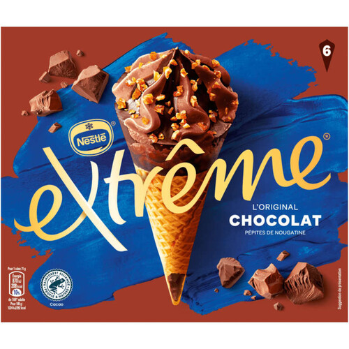 Nestlé Cônes Extrême Chocolat pépites de Nougatine 6x71g
