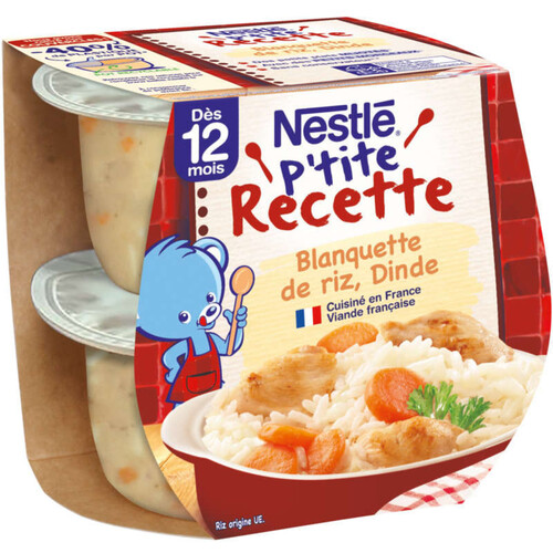 NESTLE P'TITE RECETTE Blanquette de riz Dinde - 2 x 200g - Dès 12 mois