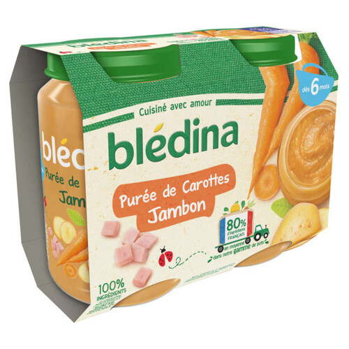 Blédina Pots Purée Carottes Jambon dès 6 mois 2x200g