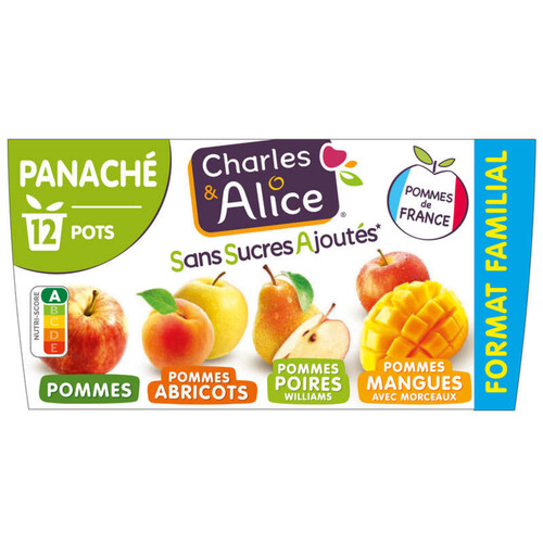 Charles & Alice Panaché de Compotes Sans Sucres Ajoutés 12x 100g