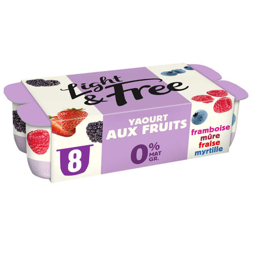 Light & Free Yaourt aux fruits rouges allégé 0% 8x125g