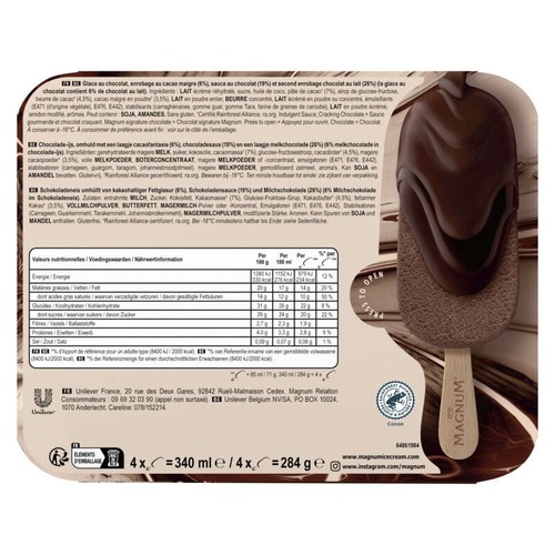 Magnum Glaces Bâtonnets Double Chocolate x4 284g
