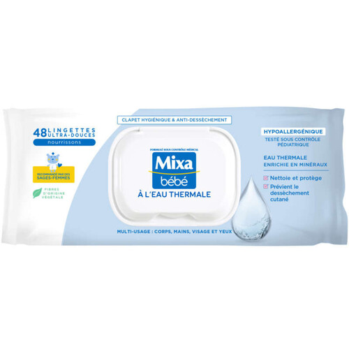 Mixa Lingettes Bébé à l’eau Thermale x48