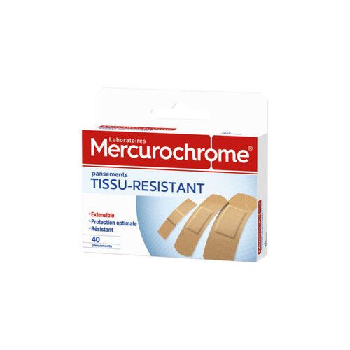 Mercurochrome Pansements Tissu, Protection Optimale, Hypoallerg{Nique Confortable, R{Sistant Ultra-Extensible