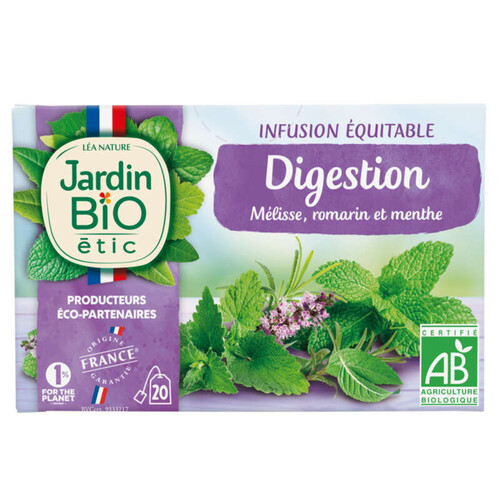 Jardin Bio Etic Infusion Digestion Mélisse Romarin Menthe Bio Sachetx20 30G