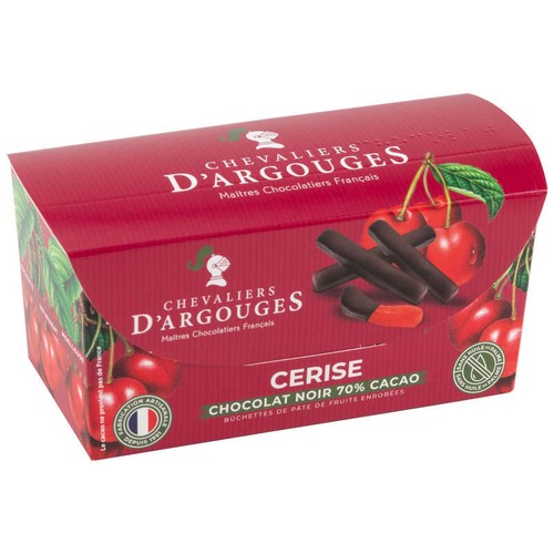 Chevaliers d'Argouges Ballotin Buchettes cerises enrobées chocolat noir 70% de Cacao 150g