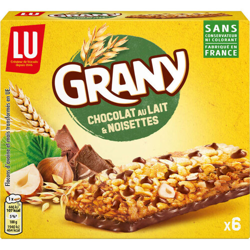 Lu Grany Barres de Céréales Chocolat au Lait et Noisettes 138g