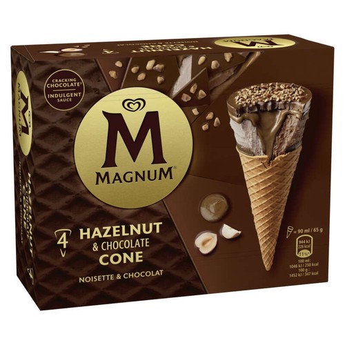 Magnum Glace Cône Noisette & Chocolat x4 260g