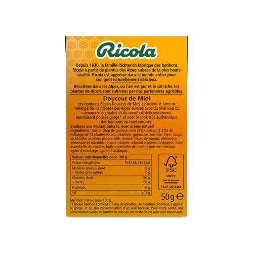 Ricola douceur de miel 50g