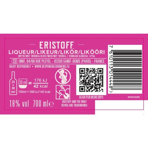 Boisson à base de vodka Eristoff Pink 18° - 70cl