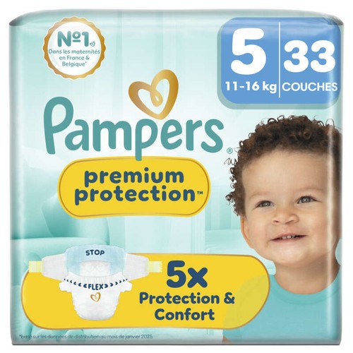 Pampers Premium Protection Taille 5, 11kg-16kg, 33 Couches
