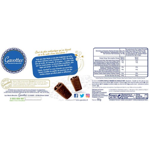Les Gavottes Crêpe dentelle au chocolat noir 90g