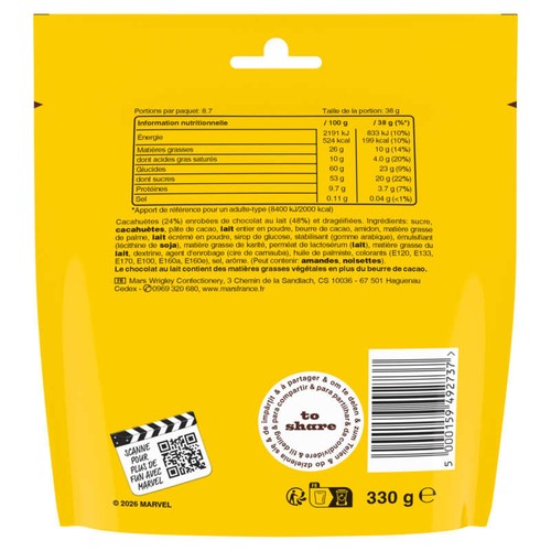 M&M's Bonbons Chocolat Au Lait & Cacahuètes 330g