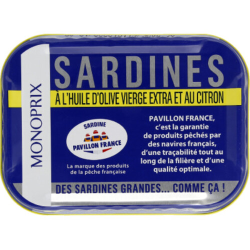 Monoprix Sardines à l'Huile d'Olive Vierge Extra et Au Citron 87g