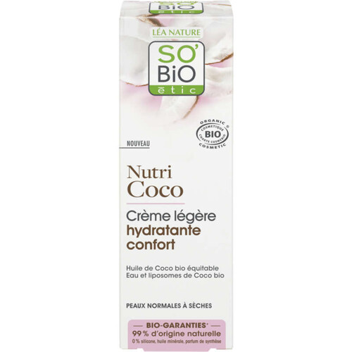 SO'BiO Étic Crème Légère Hydratante Confort à l'Huile de Coco 50ml