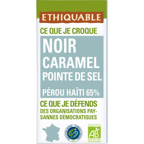 Ethiquable Chocolat Noir Caramel Pointe De Sel Bio 100G