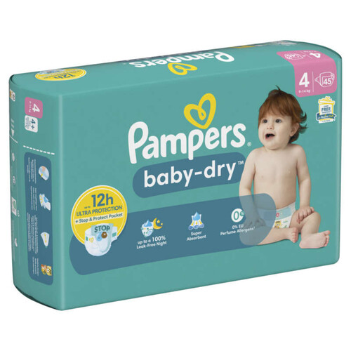 Pampers Baby-Dry Taille 4, 45 Couches, 9kg-14kg