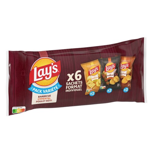 Lay's Chips Multipack Saveurs Poulet Rôti Barbecue Emmental 6x27,5g