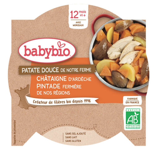 [Par Naturalia] Babybio Assiette Patate Douce, Châtaigne et Pintade 12M 230g Bio
