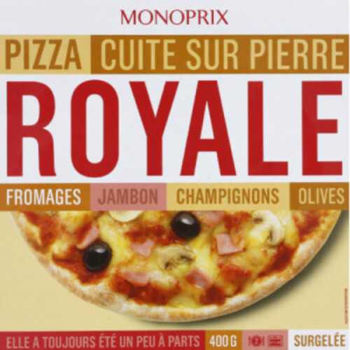 Monoprix Pizza Royale Cuite Sur Pierre Fromages Jambon Champignons Olives 400G