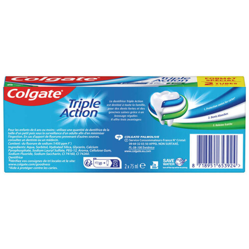 Colgate Dentifrice Triple Action  2x75ml