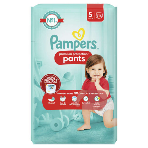 Pampers Couches-Culottes Premium Protection Taille 5, 16 Couches, 12kg - 17kg
