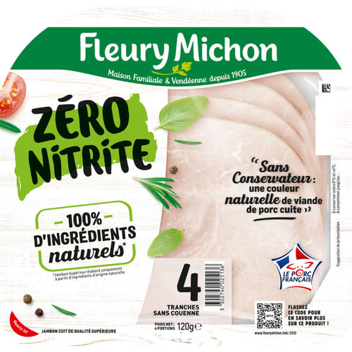 Fleury Michon Jambon De Porc Zéro Nitrite Tranches Fines X4