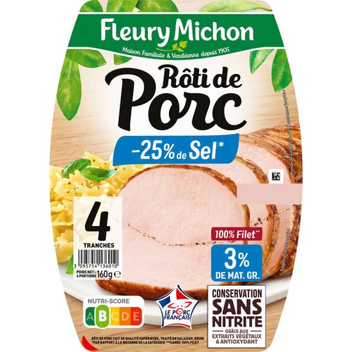 Fleury Michon Rôti De Porc Cuit -25% De Sel x4