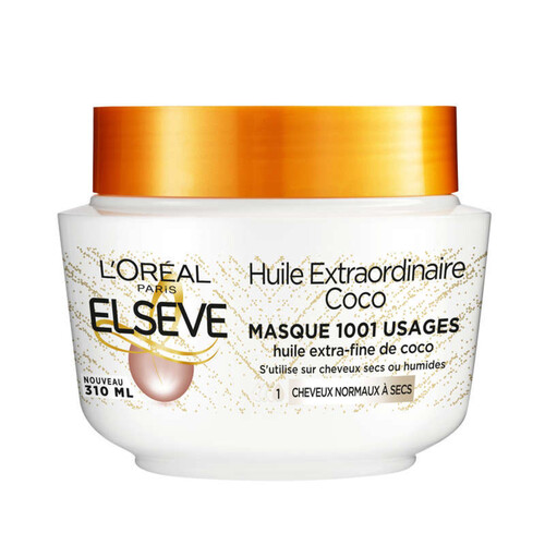 L'Oréal Paris Elseve Huile Extraordinaire Coco Masque Nutrition Cheveux Fins et Secs 310ml